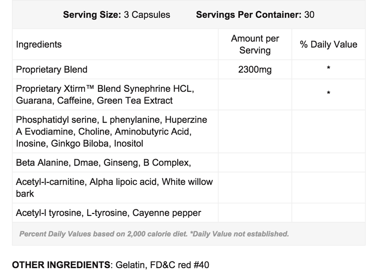 Pro Fight PITTBULL Lean Xtrim WILD Supplement Facts